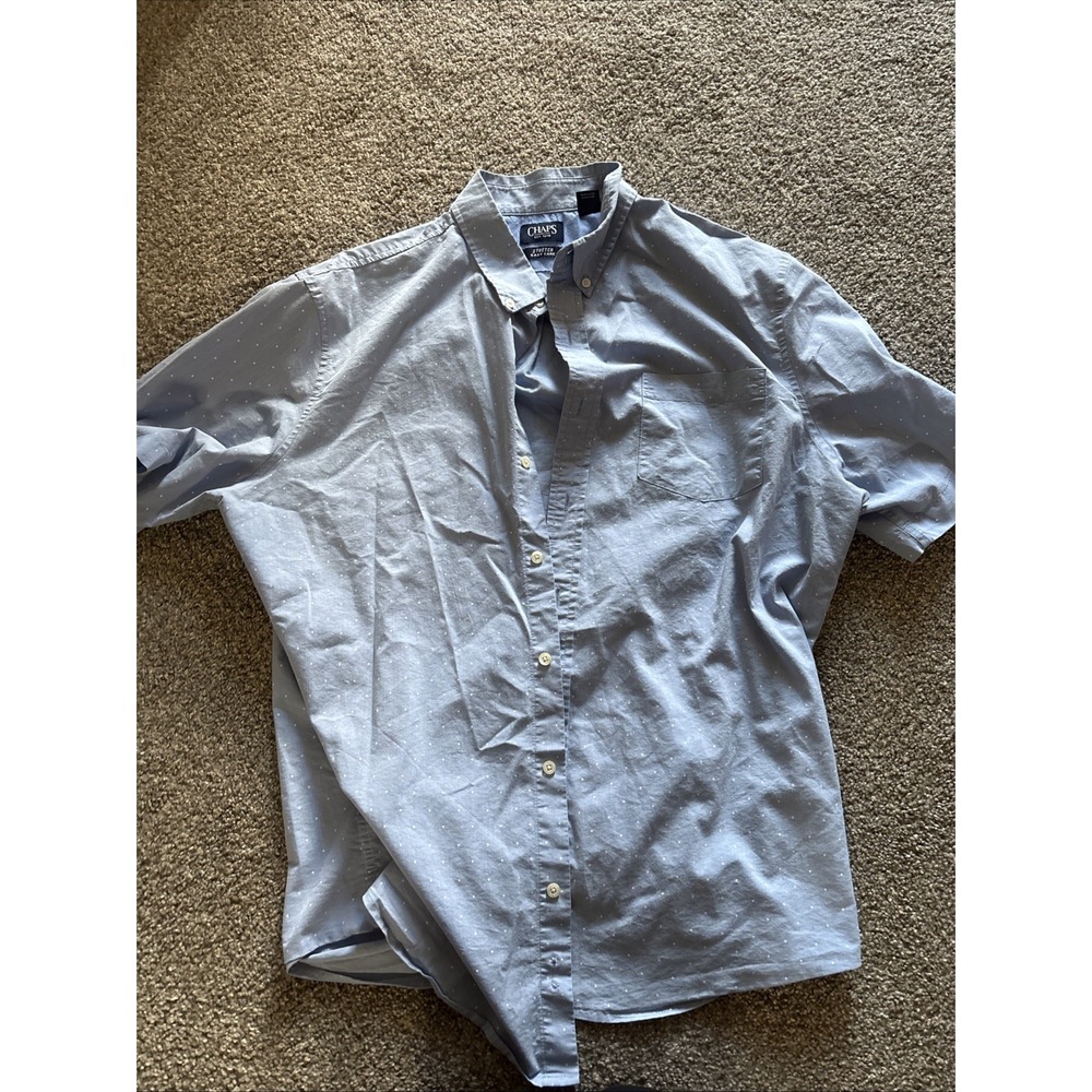 Mens Blue Chaps Easy Care Short Sleeve Shirt Size XXL